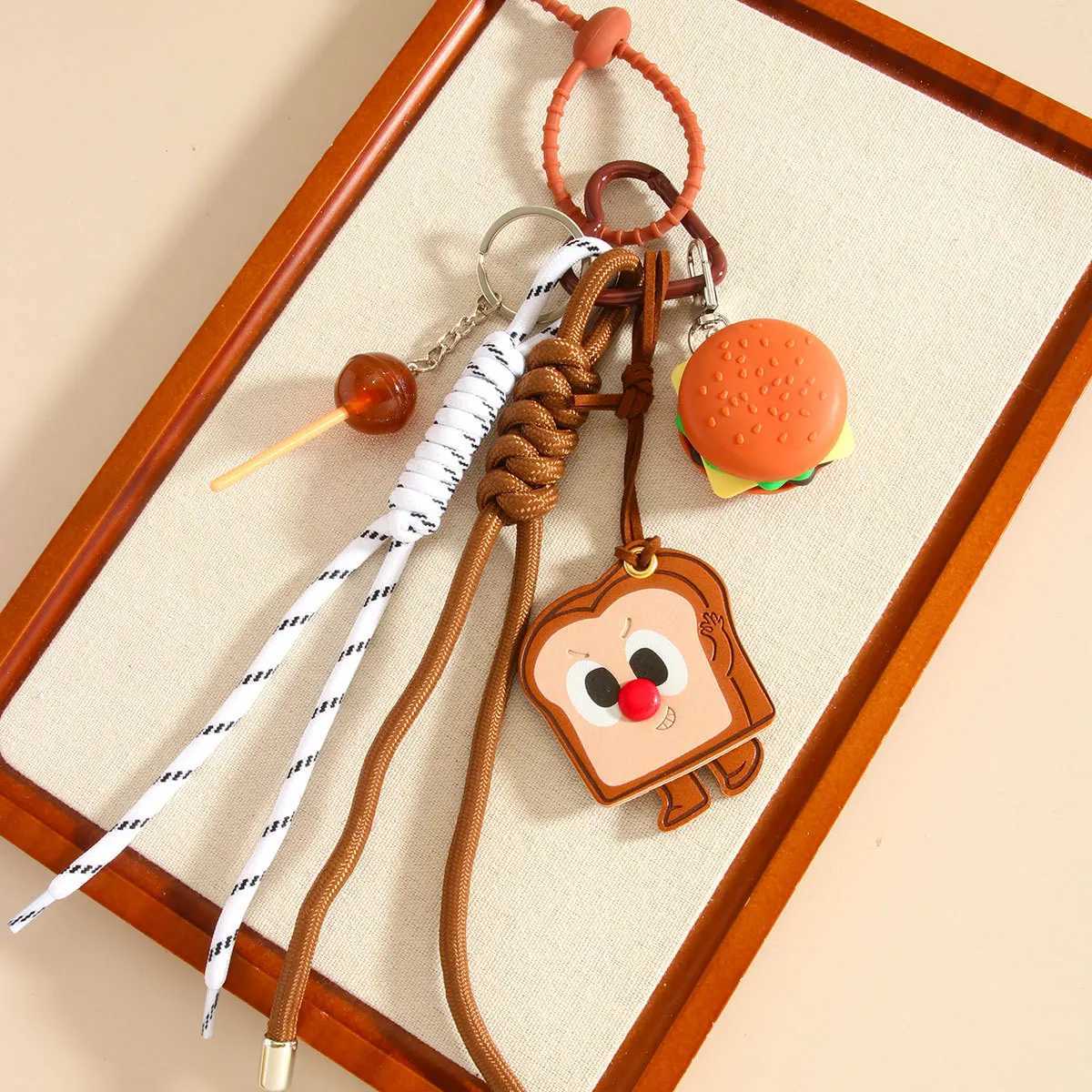 hamburger French fries Key Chain Hand woven rope decoration Kapibala Earphone bag Pendant J251121