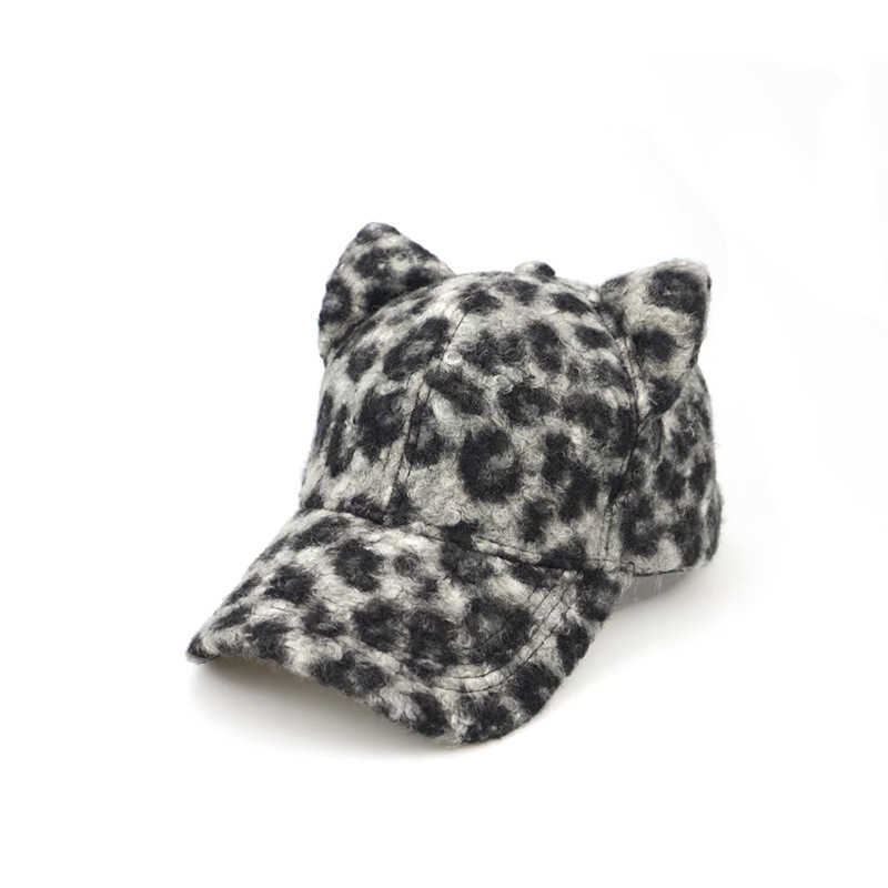 New Autumn Winter Leopard Print Terry Baseball Cap with Ears Cute Warm Versatile Street Style Fashion Duckbill Cap H251020