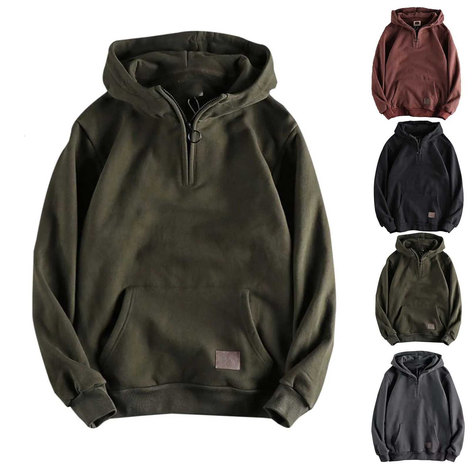 Mens Half Zip Hoodie Vintage Heavyweight Pullover Stylish Streetwear Jacket Trendy Casual Outfit Warm Layered Clothing W251021
