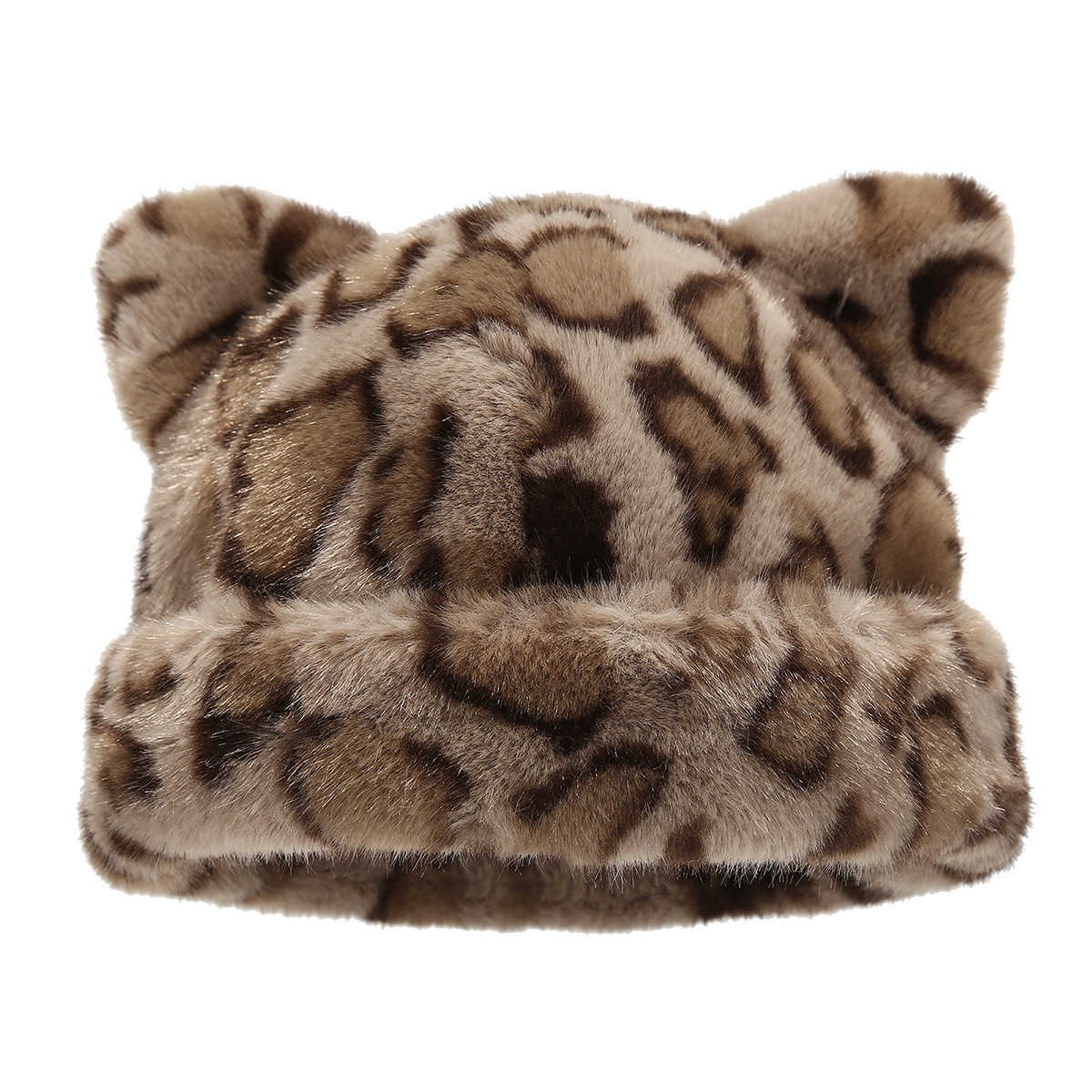Fox Ear Leopard Print Plush Hat for Women Autumn and Winter Versatile Headwrap Hat Thickened Coldproof Warm Pullover Hat H251020