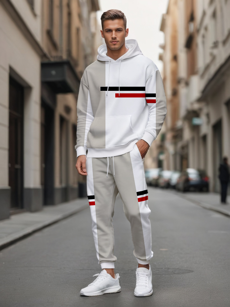 Men's Ankle-Length Knitted Hoodie Casual Outdoor Polyester Print Long Sleeve T-Shirt Adjustable Drawstring Hood Autumn Wear - LMWY00182