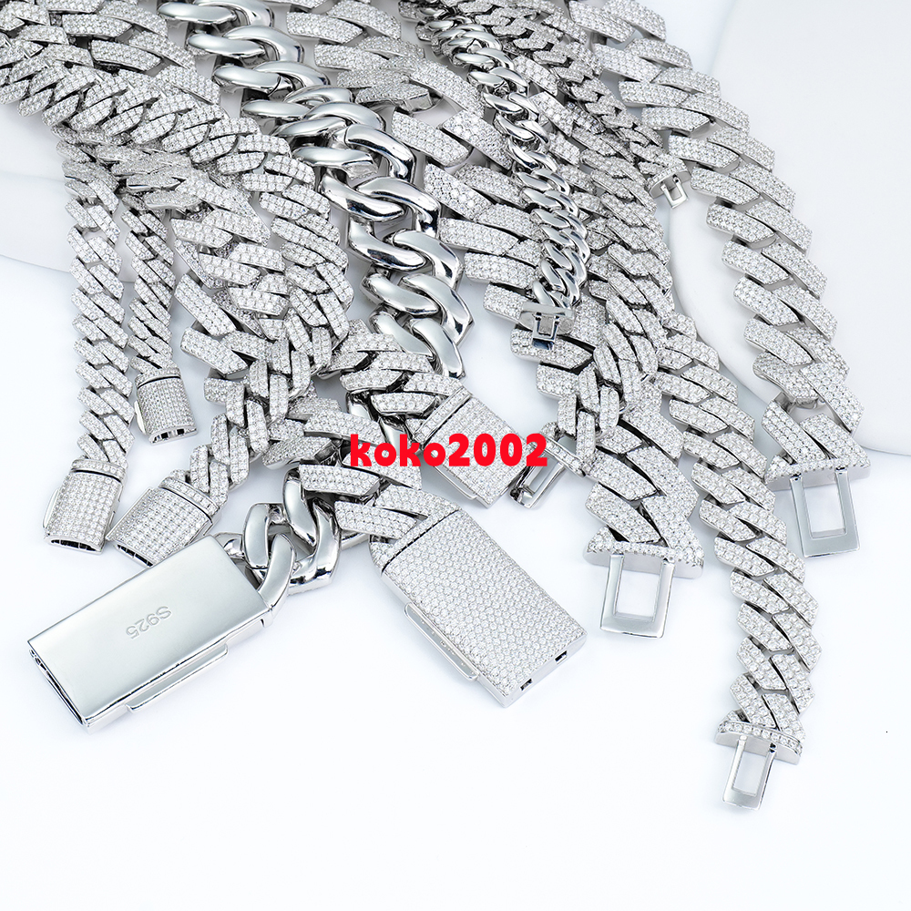 Wholesale Jewelry Hip Hop Iced Out Rhodium Plated 925 Sterling Silver Diamond VVS Mossanite Moissanite Cuban Link Chain for Men