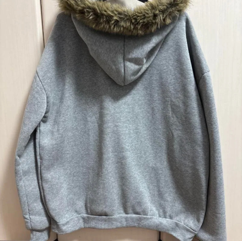 Harajuku Y2K Fur Collar Fleece Thickened Zipper Hoodie Women Street Casual Loose Warm Sweatshirt Unisex Trend Joker 251017