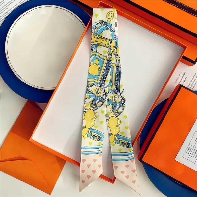 100 Silk High Quality Luxury Brand Scarf Women Headband Hair Band Foulard Tie Ribbon Neckerchief Skinny Scarves Accessories W251021