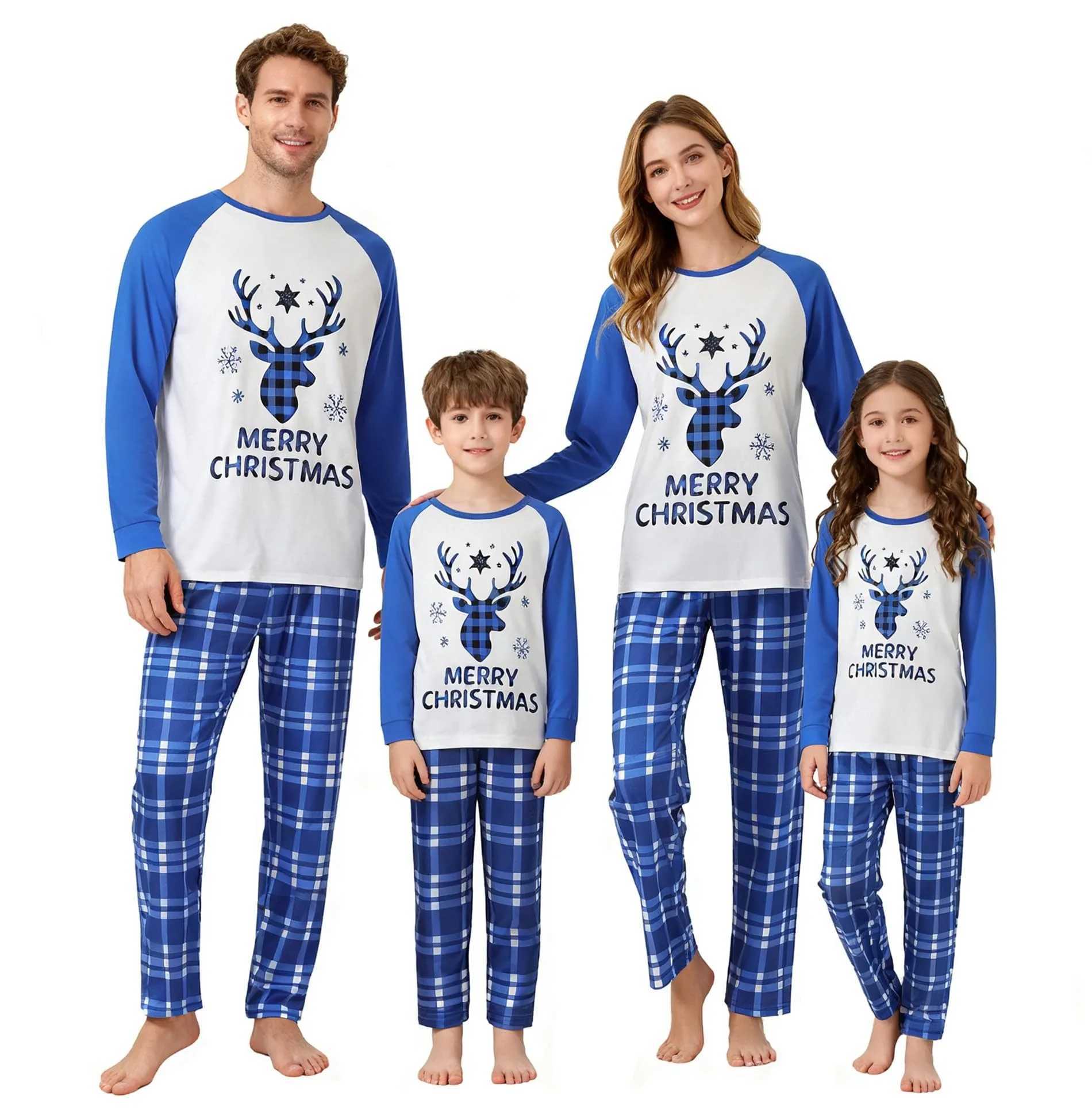 Christmas reindeer Christmas tree element printed family parentchild set comfortable home longsleeved long pants pajama set L25102164KZ