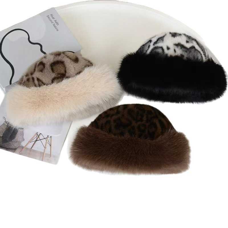 Winter Fur Leopard Print Versatile Hat Scarf Womens Set Autumn Winter Cross Neck Warmer H251020