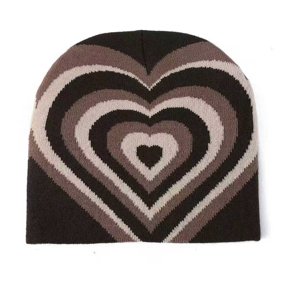 Autumn Winter Fashion Heart Jacquard Knitted Hat Unisex Warm Wool Hat Cold Hat Coldproof Pullover Hat H251020