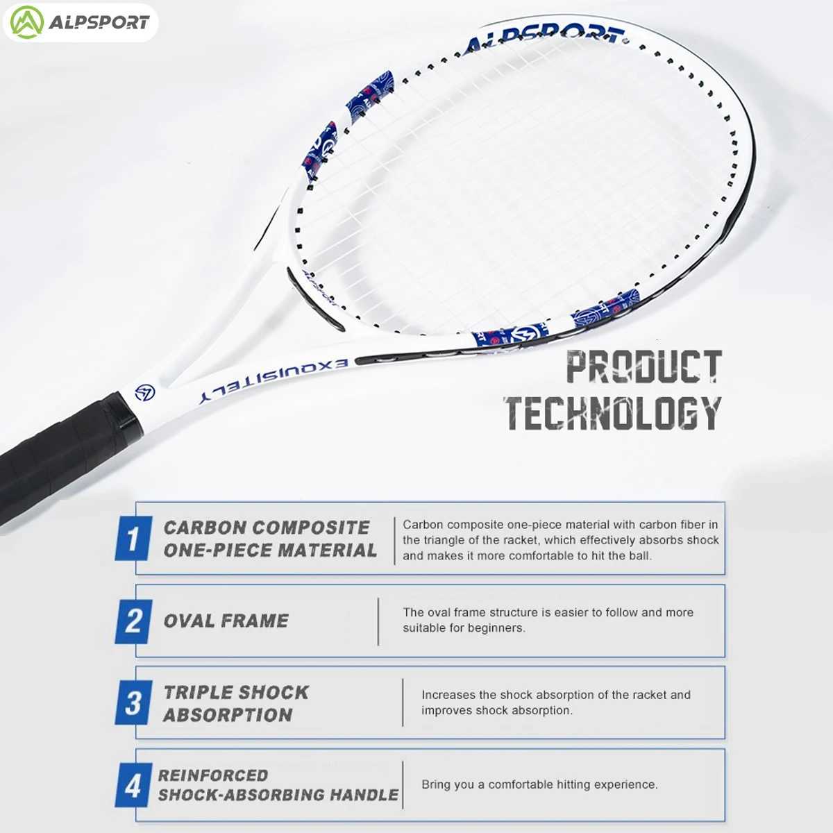 ALPSPORT Carbon Fiber Tennis Racket T800 8KProfessional Grade with BagStrap Lightweight Training Racquet for Adults MenWomen W251021
