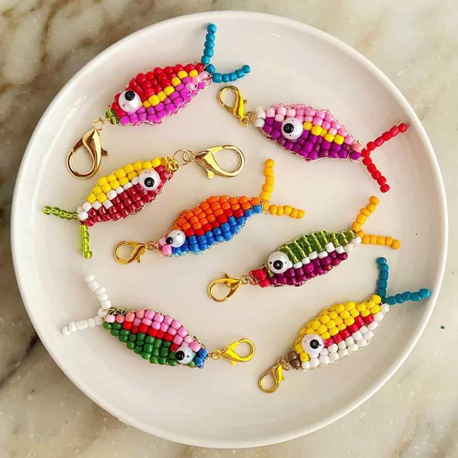 Cute Handmade Bead Fish Backpack Bag Zipper Pendant Hanging Decoration Girls Student Keychain Hangings DIY Accessories Ornaments J251121