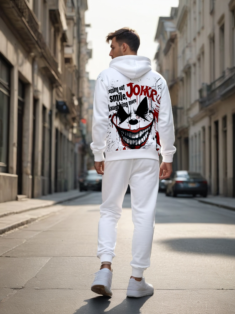 Men's Ankle-Length Knitted Hoodie Casual Outdoor Polyester Sweatshirt Gradient Color Print with Adjustable Drawstring - LMWY00166