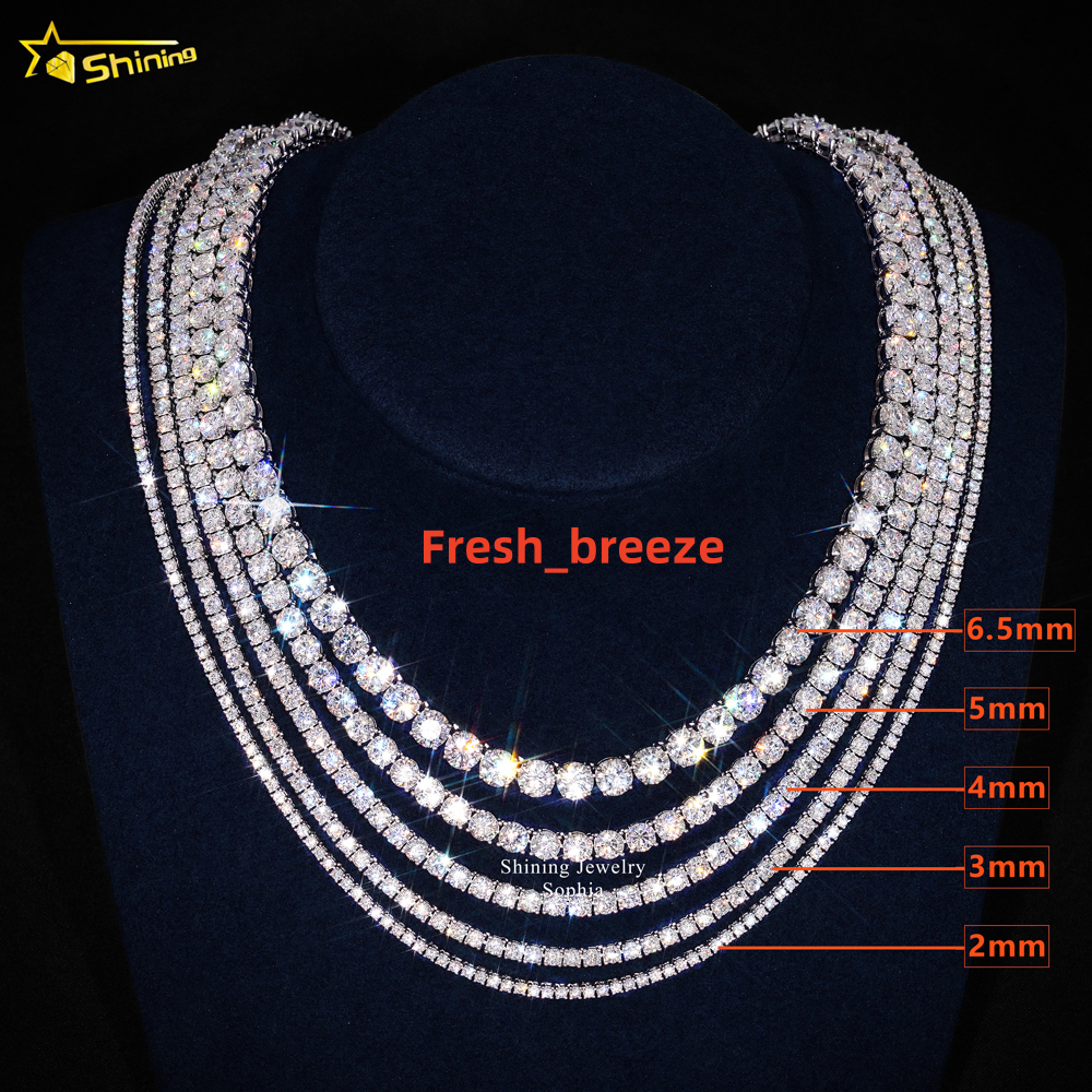 Fast Shipping Hip Hop Iced Out D Color VVS Lab Moissanite Diamond 925 Sterling Silver 2MM 3MM 4MM Tennis Bracelet Chain Necklace