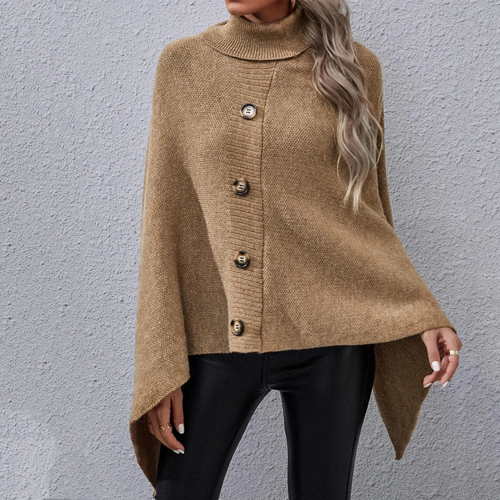 WomenS Fashion Temperament Casual Button Turtleneck Irregular Sweater Cape Coat Elegant Womens Shawl Scarf 251021