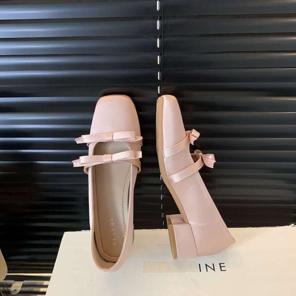 2025 New Designer French Satin Mary Jane - Women's Sweet & Elegant Slip-On Single Shoes with Square Toe & Chunky Heel