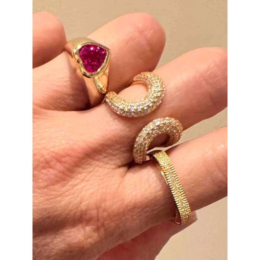 Gold-Plated Curved Double Band Silver Round Cut Original Silicon Stone Surprise Gift Ring for Lover Wedding Proposal Jewelry