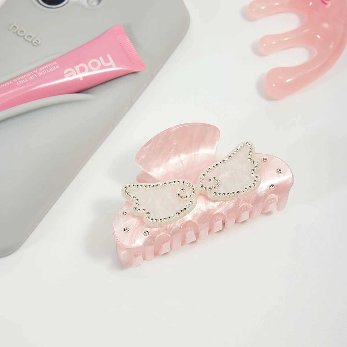 Zora Sweet Trendy Hair Accessory For Women Inlay Zircon White Wings Pink Acetate Grip Shark Clip Jewelry Party Gift DecorationW254021