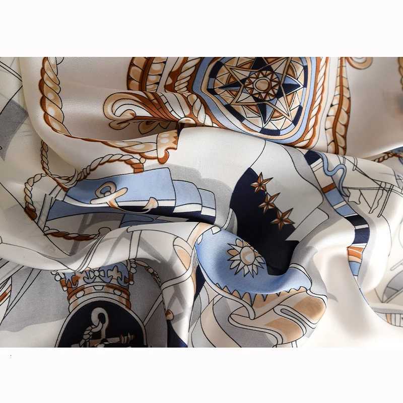 9090cm Women Square Silk Scarf Luxury Brand Large Shawl Neckerchief Print Headband Female Foulard Bandana Wraps Hijab Scarves W251021
