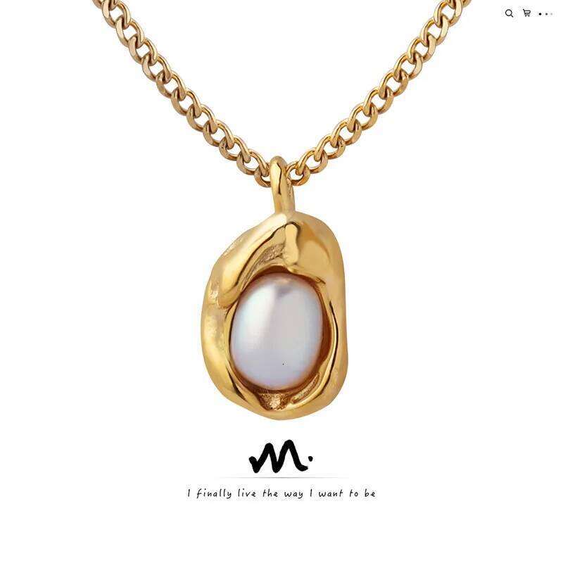 Fashion Inlaid Pearls Pendant Necklace For Women Design Stainless Steel Cuban Chain Wedding Woman Necklaces Jewelry