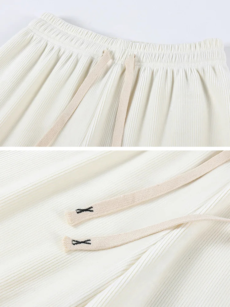 Women Wide Leg Corduroy Pants Autumn Winter Basic Elastic Waist Stright Long Casual Female Trousers 251015