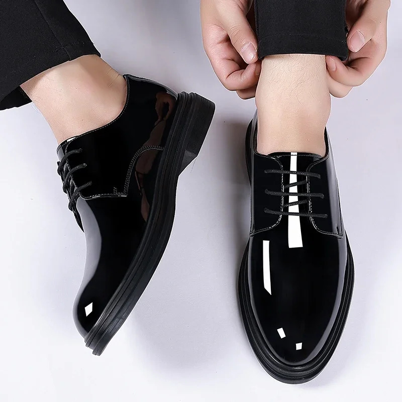 Men 68cm Derby Shoes Patent Leather Height Increase Men Dress Shoes Formal Elevator Business Lift Shoes Bright Upper 251021
