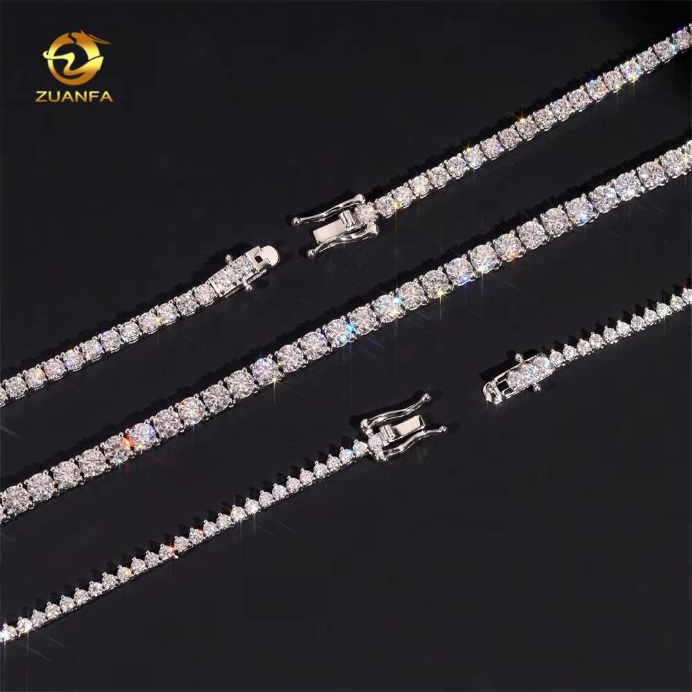 Women Jewelry 925 Silver Classic 2mm 3mm 4mm Necklace Gradual VVS Moissanite Tennis Chain