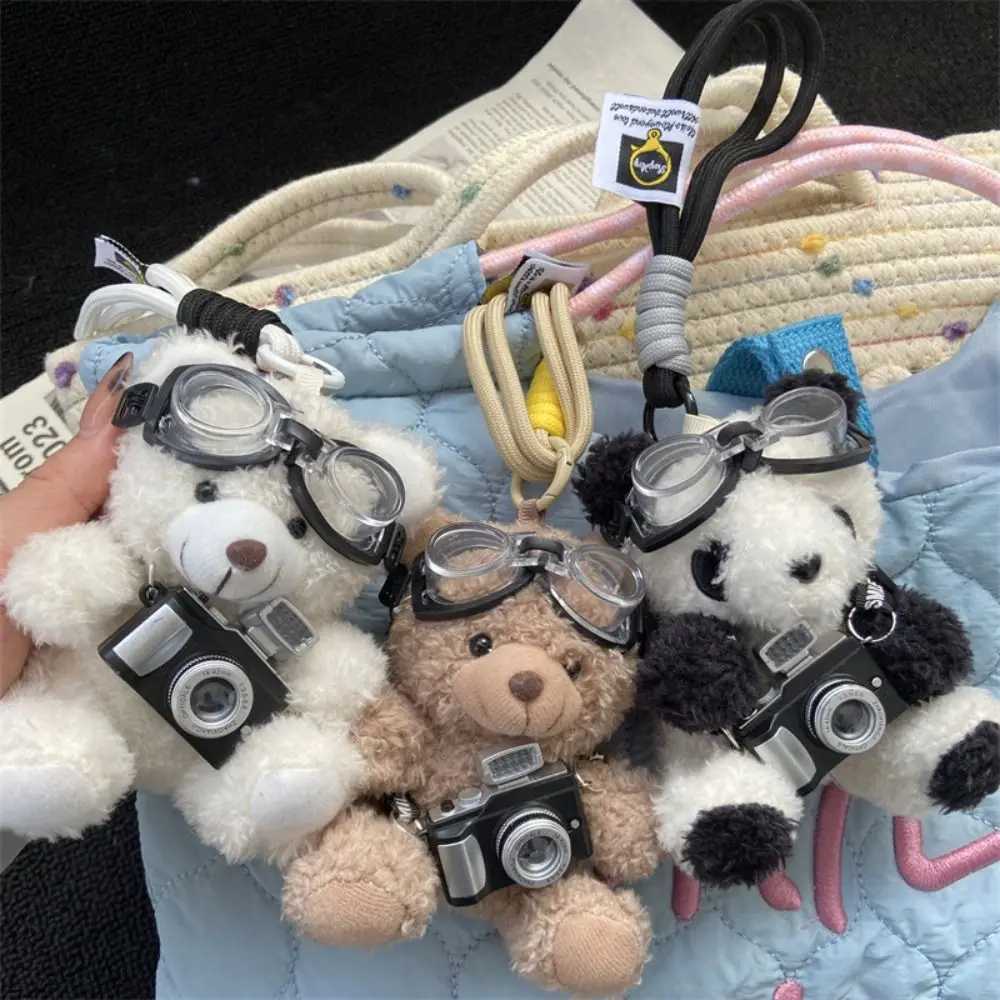 New Camera Plush Bear Pendant Sweater Panda Doll Keychain Creative Sunglasses Car Key Ring Gifts J251121