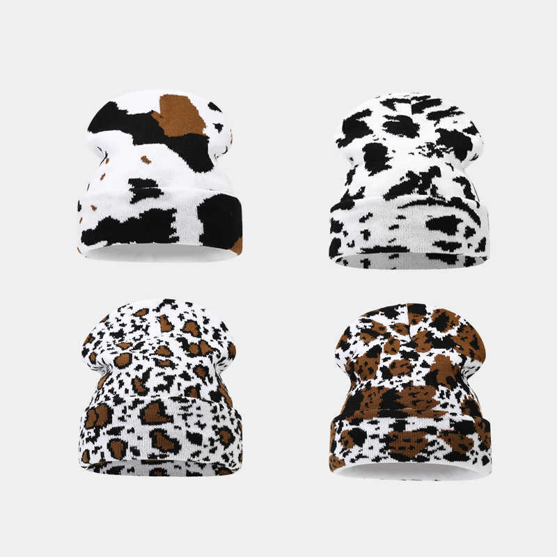 Fashion New Leopard Print Jacquard Knitted Hat Thickened Warm Unisex Autumn Winter Large Head Circumference Ear Protection Wool Hat H251020
