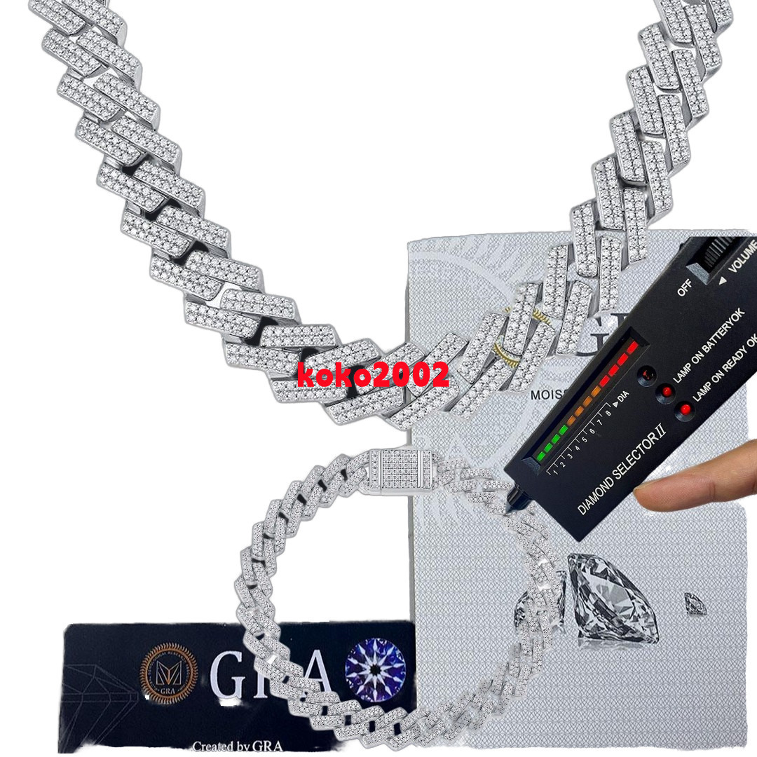 High Quality 8mm Silver Iced Moissanite Cuban Chain VVS1 Clarity Hot Sale Hip Hop Necklace Bracelet Cuban Link Chain