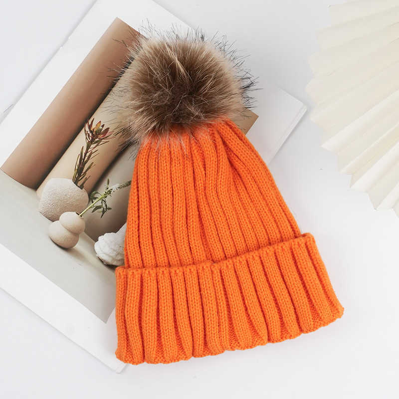 Solid Color Striped Gray Ball Knitted Hat Winter New Fashion Versatile Wool Hat Warm Double Layer Fleece Thickened Cold Hat H251020