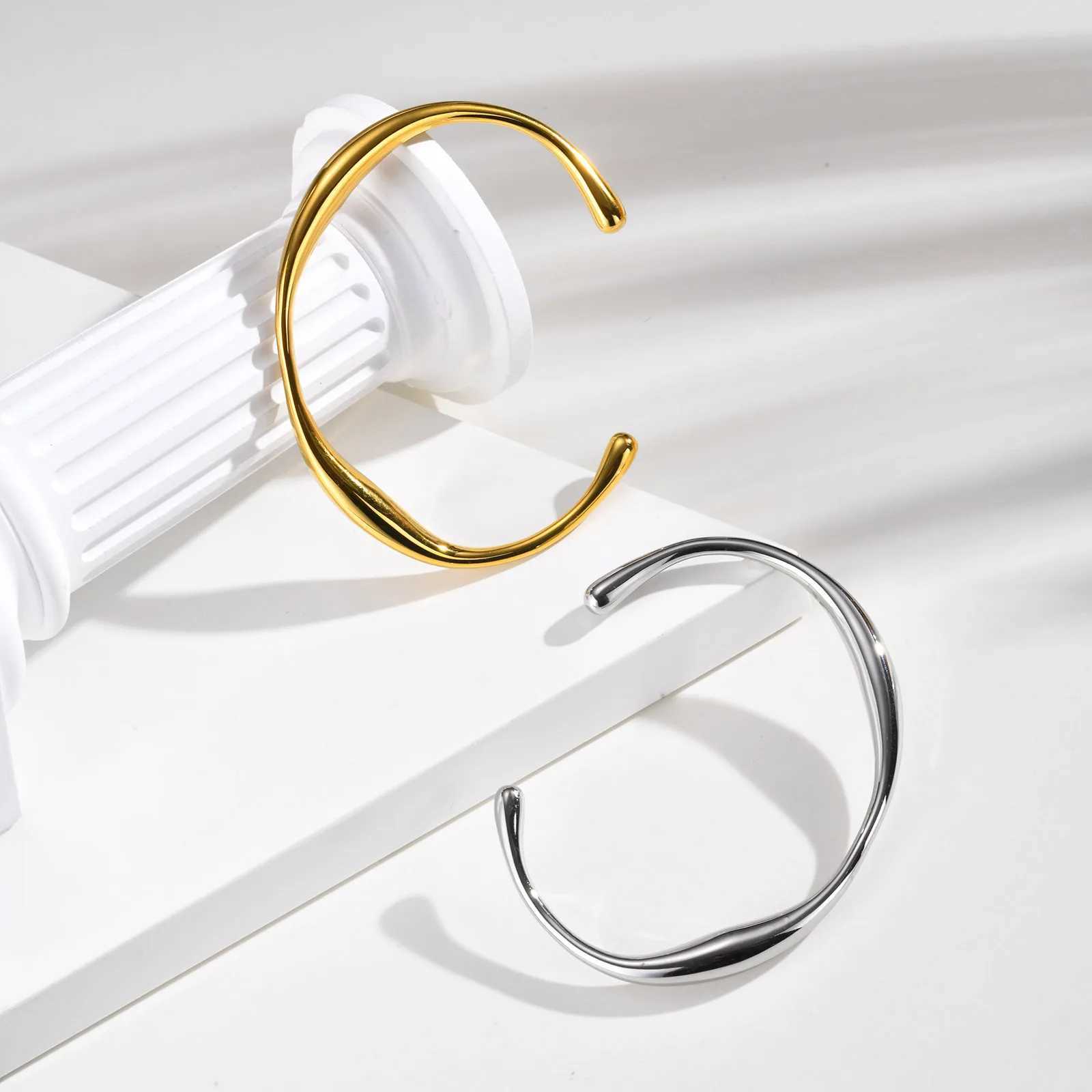 Vnox Stainless Steel Wrist Opening Bracelet Bangles For WomenSimple Irregular Smooth Girls Hand JewelryFashion Bangles Daily J251021