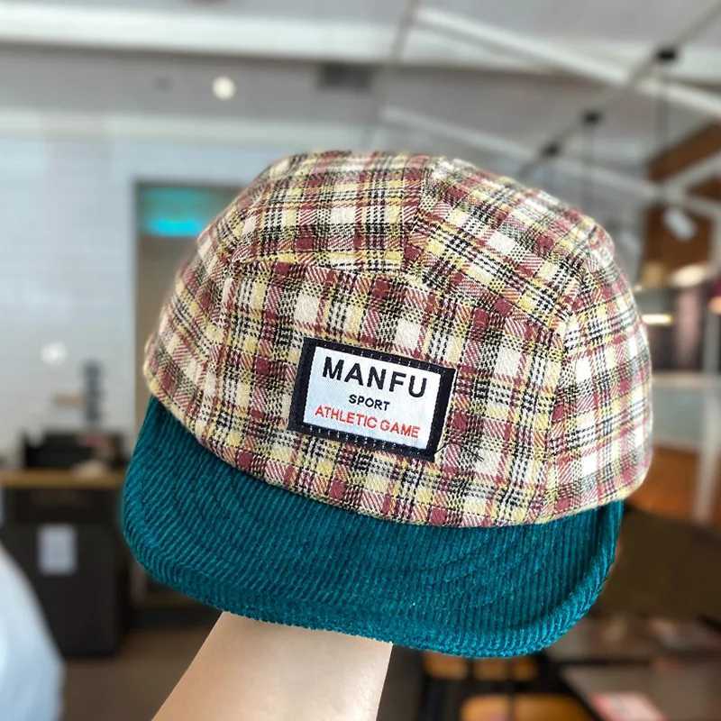 Korean Plaid Splicing Soft Top Flat Edge Hip Hop Hat Autumn and Winter Outdoor Men and Women Versatile Adjustable Baseball Caps J251021