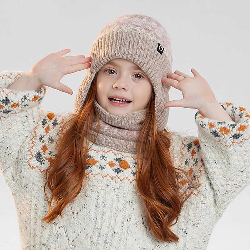 2Pcs Winter Kids Knitted Hat Scarf Set 2025 New Children Beanie Hats Neck Warmer Fleece Lining Skiing Child Girl Boy Cap 410Y J251021