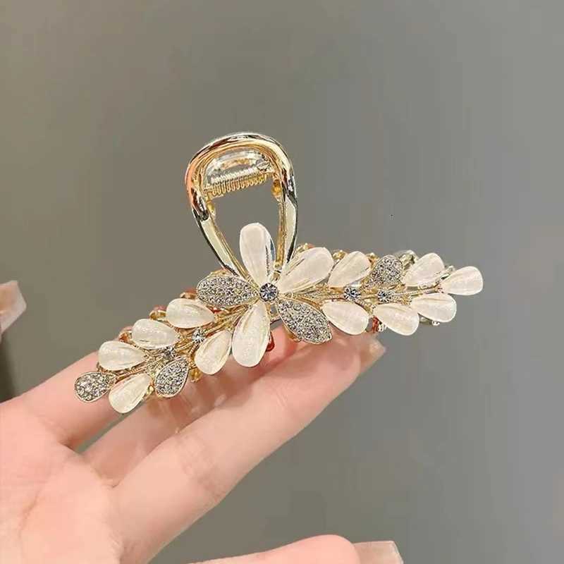 Korean Style Rhinestone Glaze Flower Hair Clip Large Hair Grip Highend Womens Back of Head Hair Claw Fashion Hear AccessoriesW254021