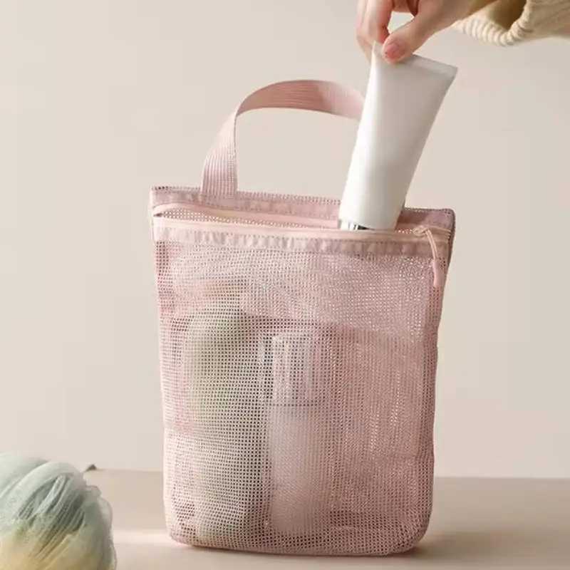 Simple Toiletry Bag Mesh handheld Makeup Bags Women Bath Fitness Travel Portable Breathable Hang Storage BagW251021