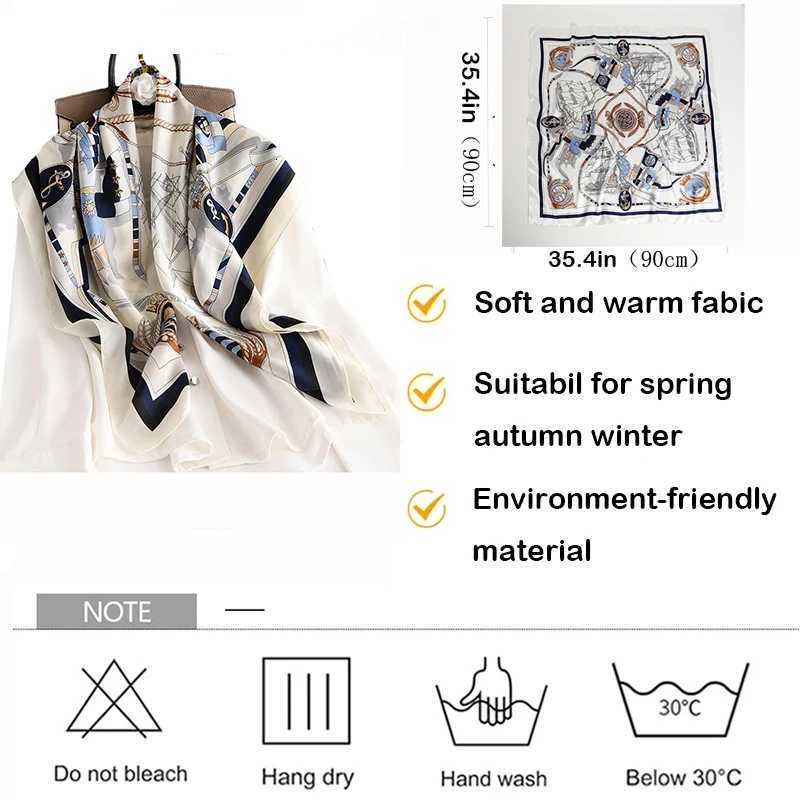 9090cm Women Square Silk Scarf Luxury Brand Large Shawl Neckerchief Print Headband Female Foulard Bandana Wraps Hijab Scarves W251021