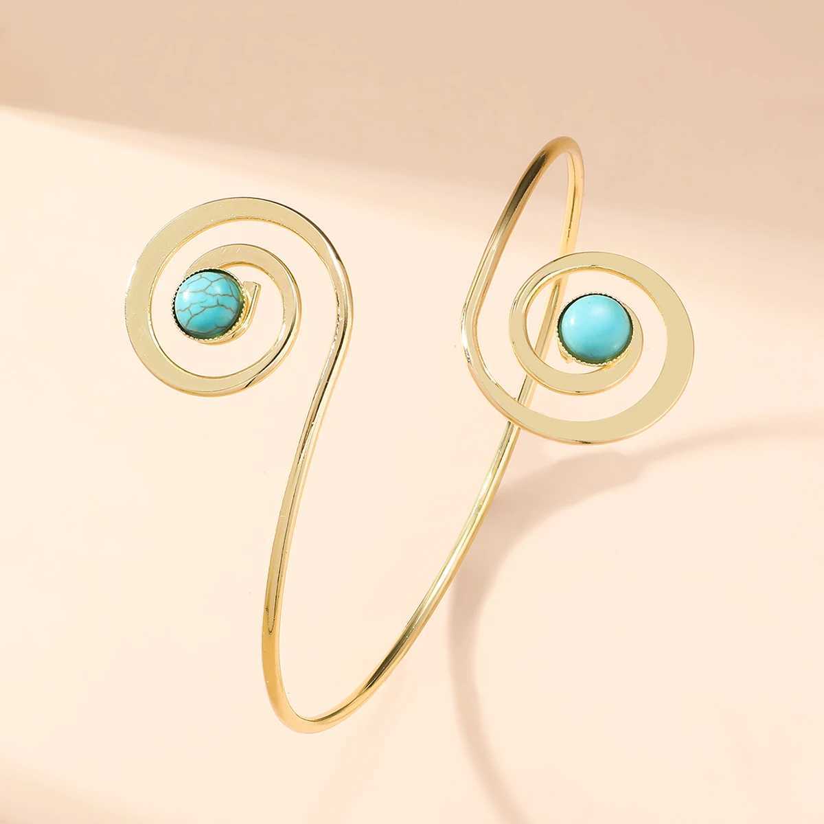 Boho Style Natural Stone Spiral Cuff Bracelets for Women Vintage Stylish Geometric Arm Chain Open Bangles Adjustable Jewelry J251021
