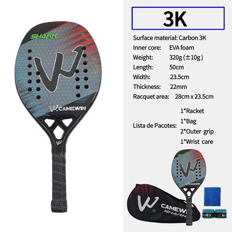 Camewin 3k Beach Tennis Racket Carbon Fiber Rough Surface 2024 New Outdoor Sports Tennis Racket Adult Use for Both Men and Women W251021