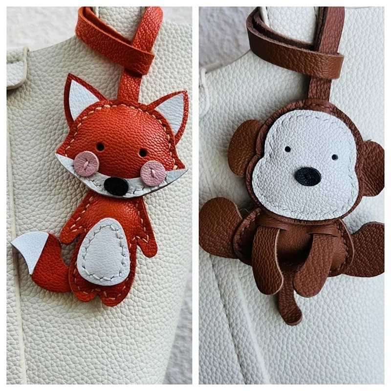Niche Cartoon Animal Bag Decorations Cute Animal Shape Pendants Handmade Genuine Leather Pendant Schoolbag Keychain Accessories J251121