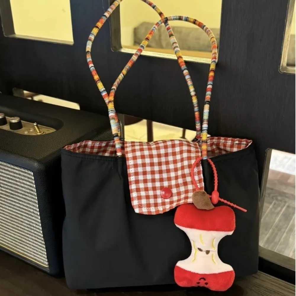 Fashion Korean Style Tote Bag Largecapacity Red Grid Shoulder Bag Canvas Handbag Work Handheld Bag Womens HandbagsXJ251021