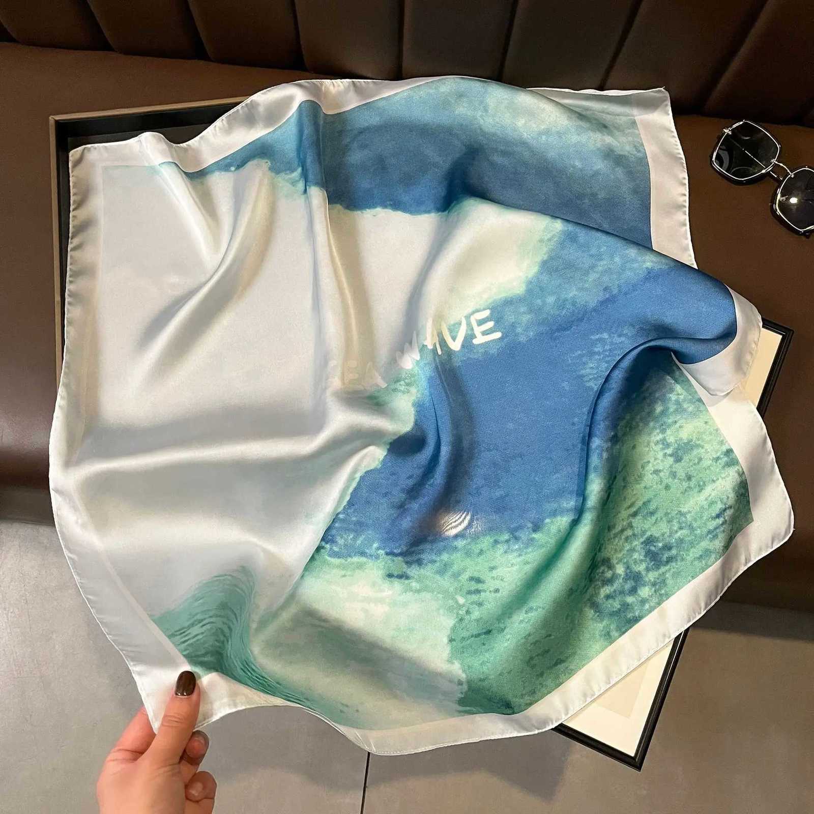 Luxury Satin Imitation Silk Print Scarf Square Wen Neck Scarves Wrap kerchi Beach Hair Band Wens BandanaW251021
