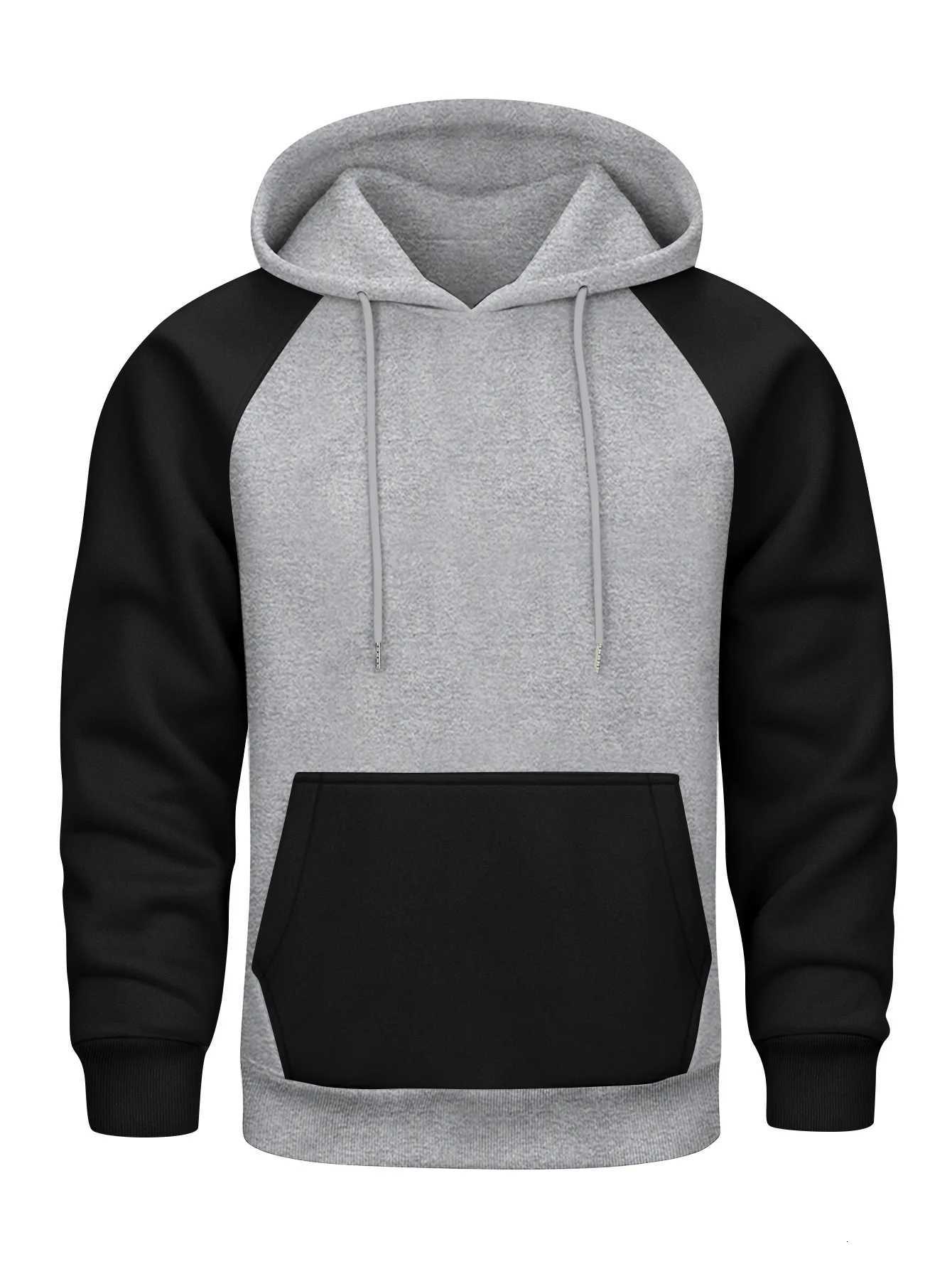 250g New Autumn and Winter European Size Colorful Mens Fleece Hooded Sweatshirt with Drawstring Sporty and Casual Pullover Top W251021