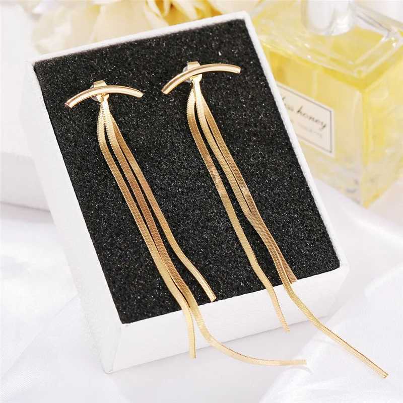 LATS 2022 Korean Vintage Glossy Arc Bar Long Thread Tassel Drop Earrings for Women Geometric Fashion Jewelry Hanging Pendientes J251021