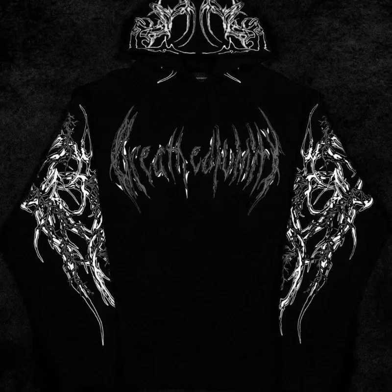 Gothic Skull Graphic Print Fitness Oversized Hoodies men clothing Y2K vintage Streetwear Hip Hop Skateboarding Casual Sweatshirt W251021