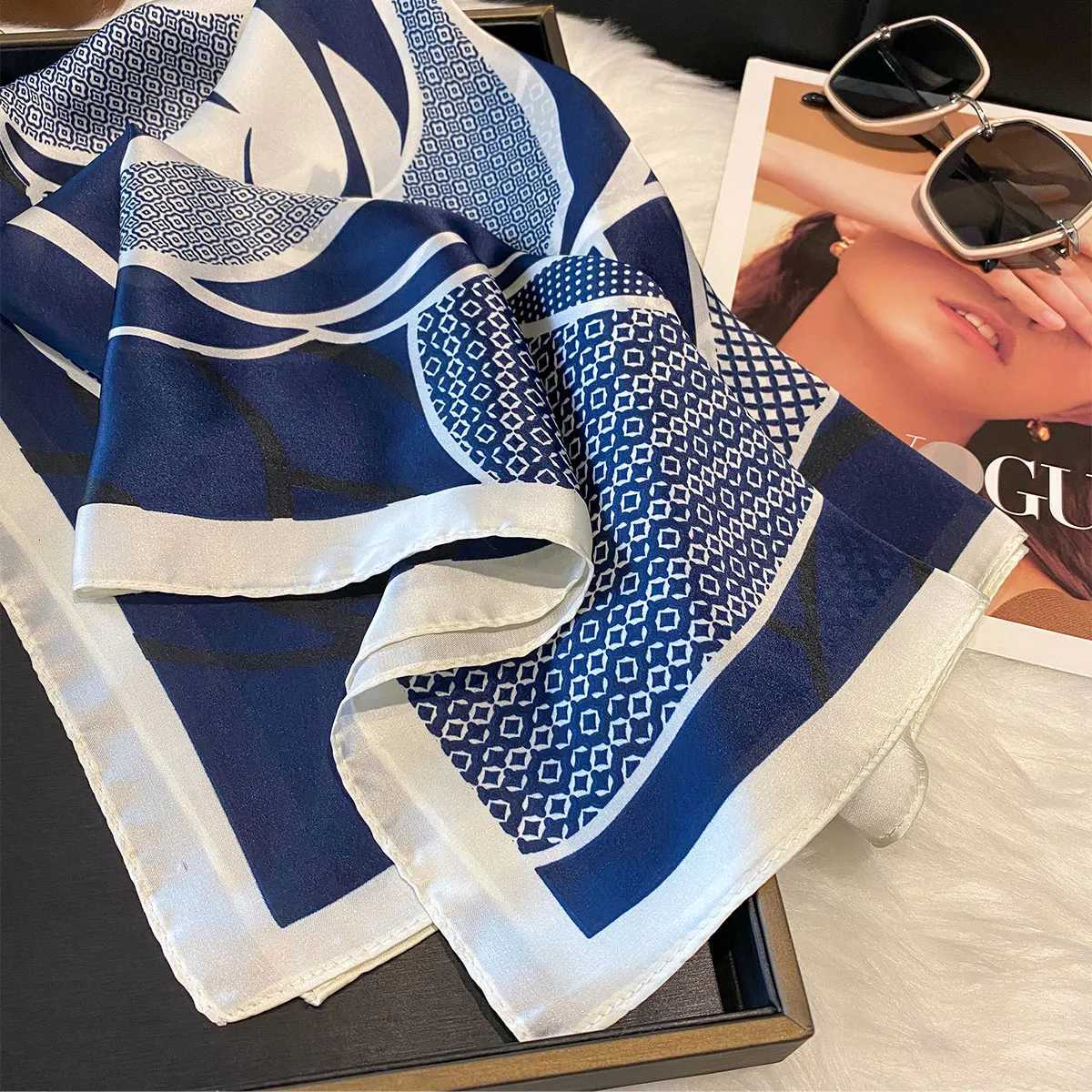 Luxury Silk Square Scarf Women Floral Print Soft Satin Hairband Neckerchief Hijab Female Headband Foulard Bag Kerchief W251021