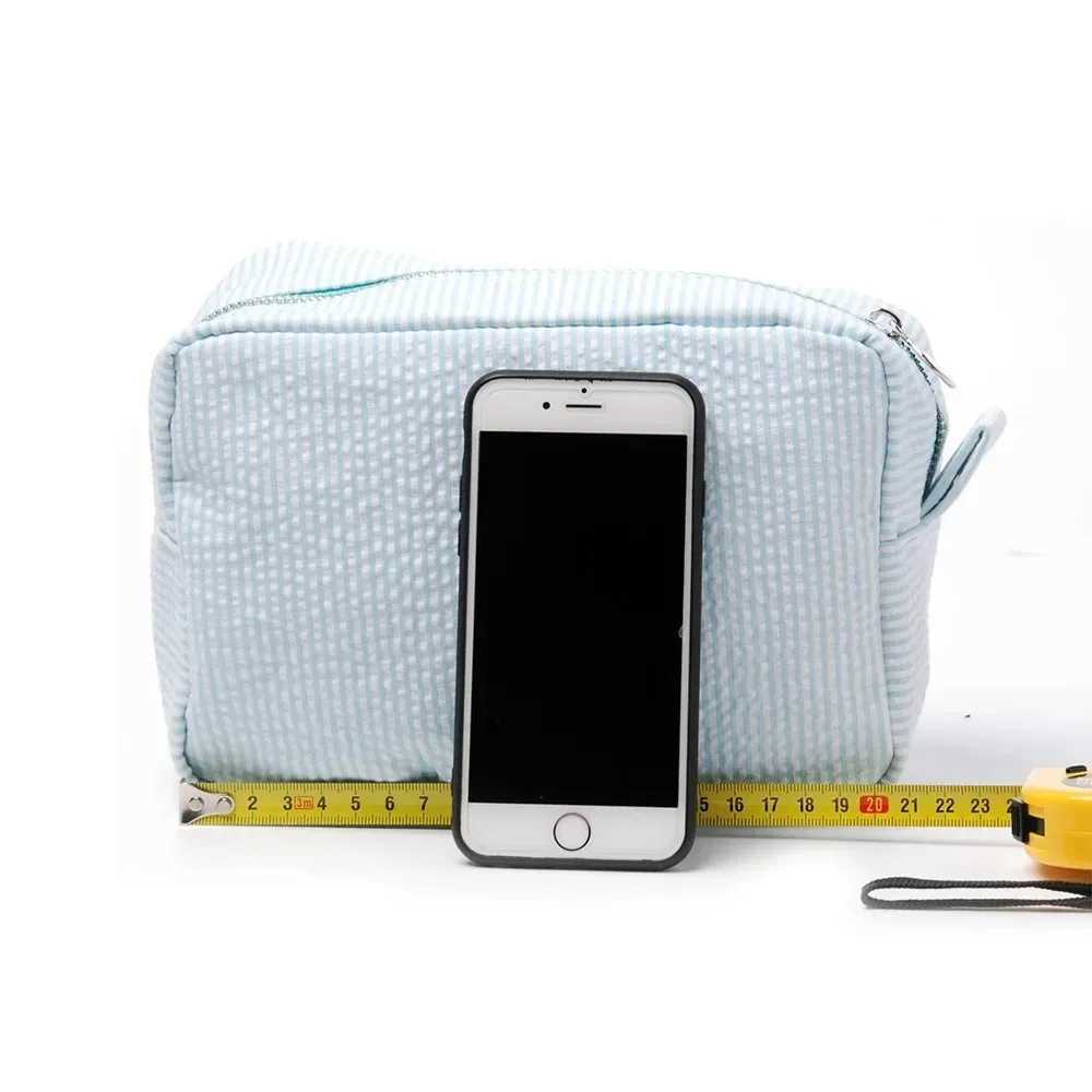 Personalized Seersucker Makeup Bag Embroidered Name Wash Bag Wedding Bridesmaid Gift Custom Toiletry PouchW251021