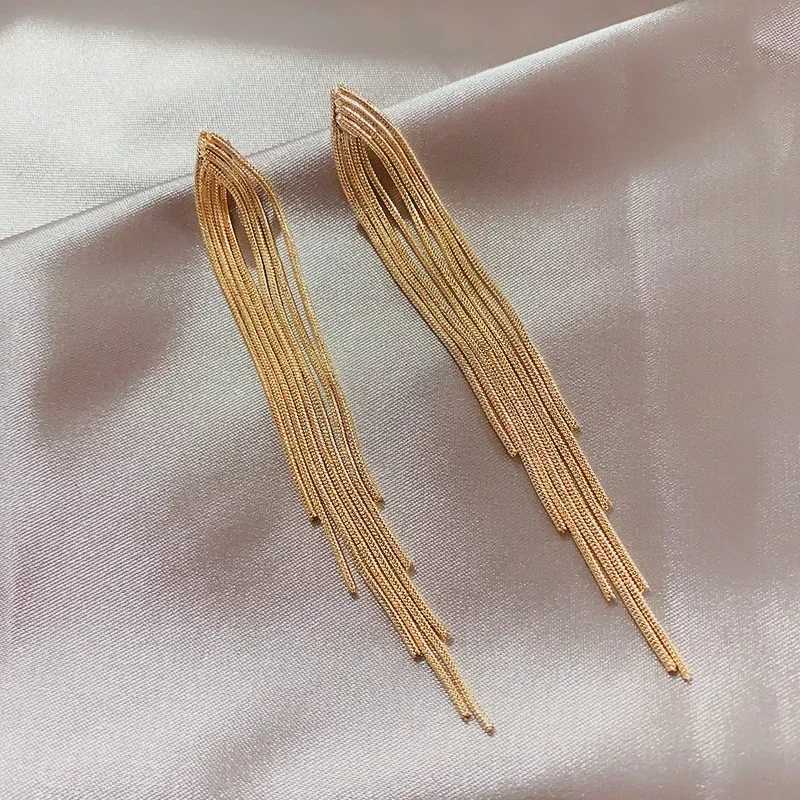 Vintage Gold Color Bar Long Thread Tassel Drop Earrings for Women Glossy Arc Geometric Korean Earring Fashion Jewelry 2023 New J251021