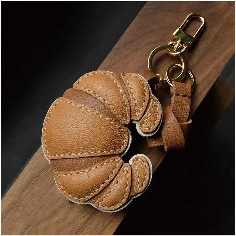 Handmade Real Leather Croissant Bag Charm KeyChain keyring W251021