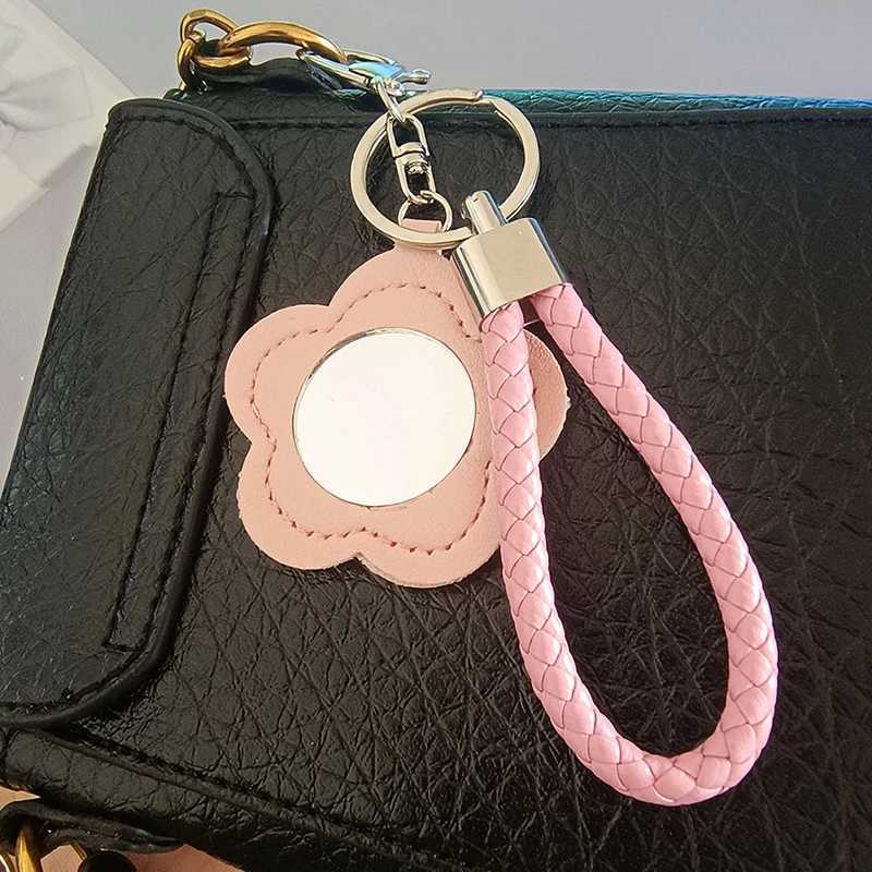 Creative Pu Leather Floral Mirror Keychain Portable Makeup Bag Pendant Handbag Decorations Hanging Ornament Car Trinket Gift W251021