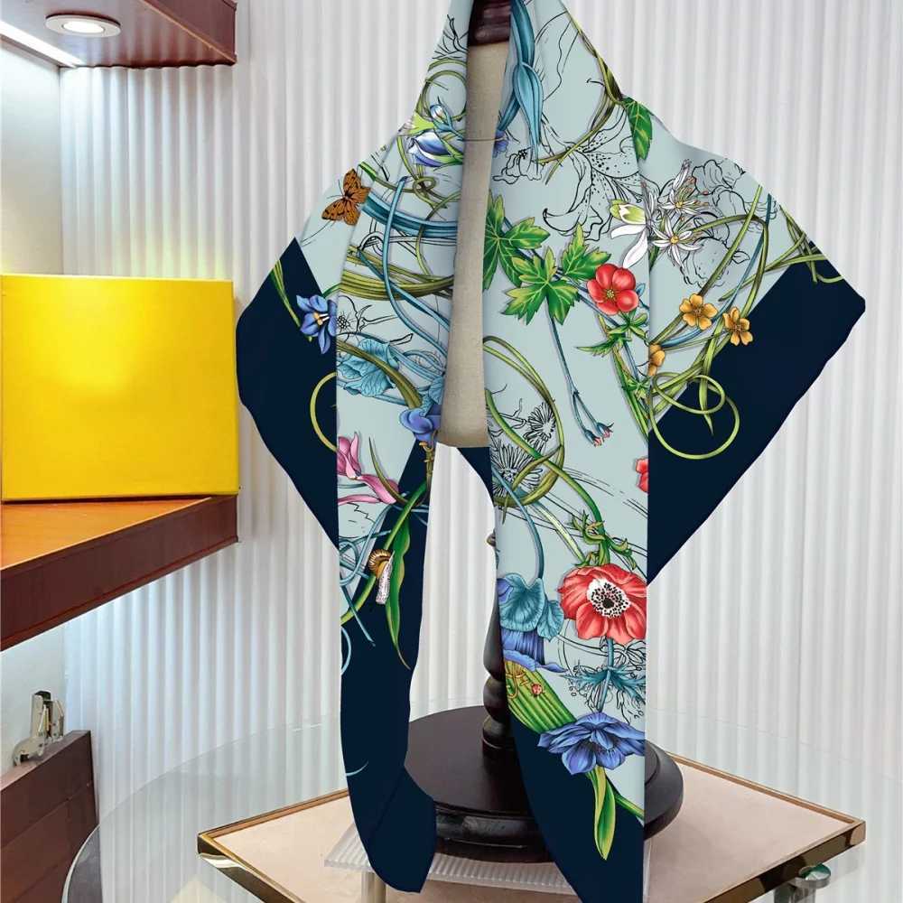 Silk Scarf Women Floral Printed Square Scarves Head Echarpes Silk Foulards Femme Wraps Beach Shawls Bandana Lady Hijabs 90CM W251021
