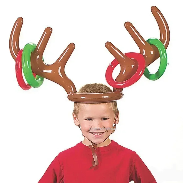 Christmas Inflatable Reindeer Antler Hat Ring Toss Funny Family Game Kids Gift Toy Xmas Party Supplies Christmas Home Decor 251021