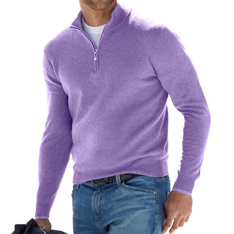 Men Spring Autumn Sweatshir Cashmere Zipper Basic Sweater Long Sleeve Half Turtleneck Warm Pullover 251016